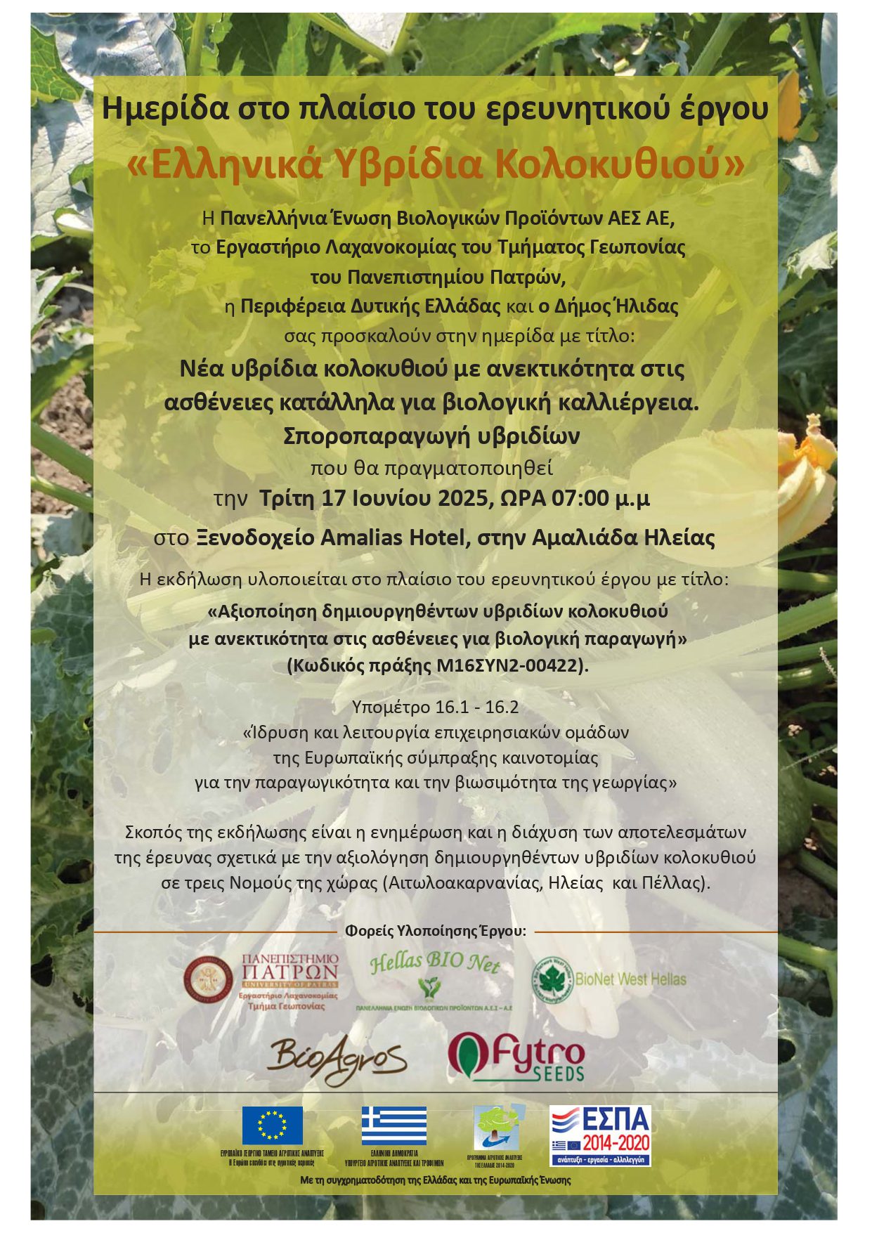 Αγροτική ημερίδα στην Αμαλιάδα | Νέα υβρίδια κολοκυθιού