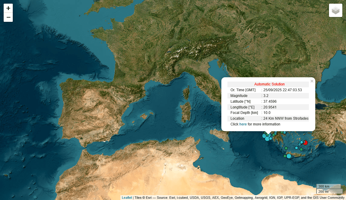 Σεισμική δόνηση στις Στροφάδες
