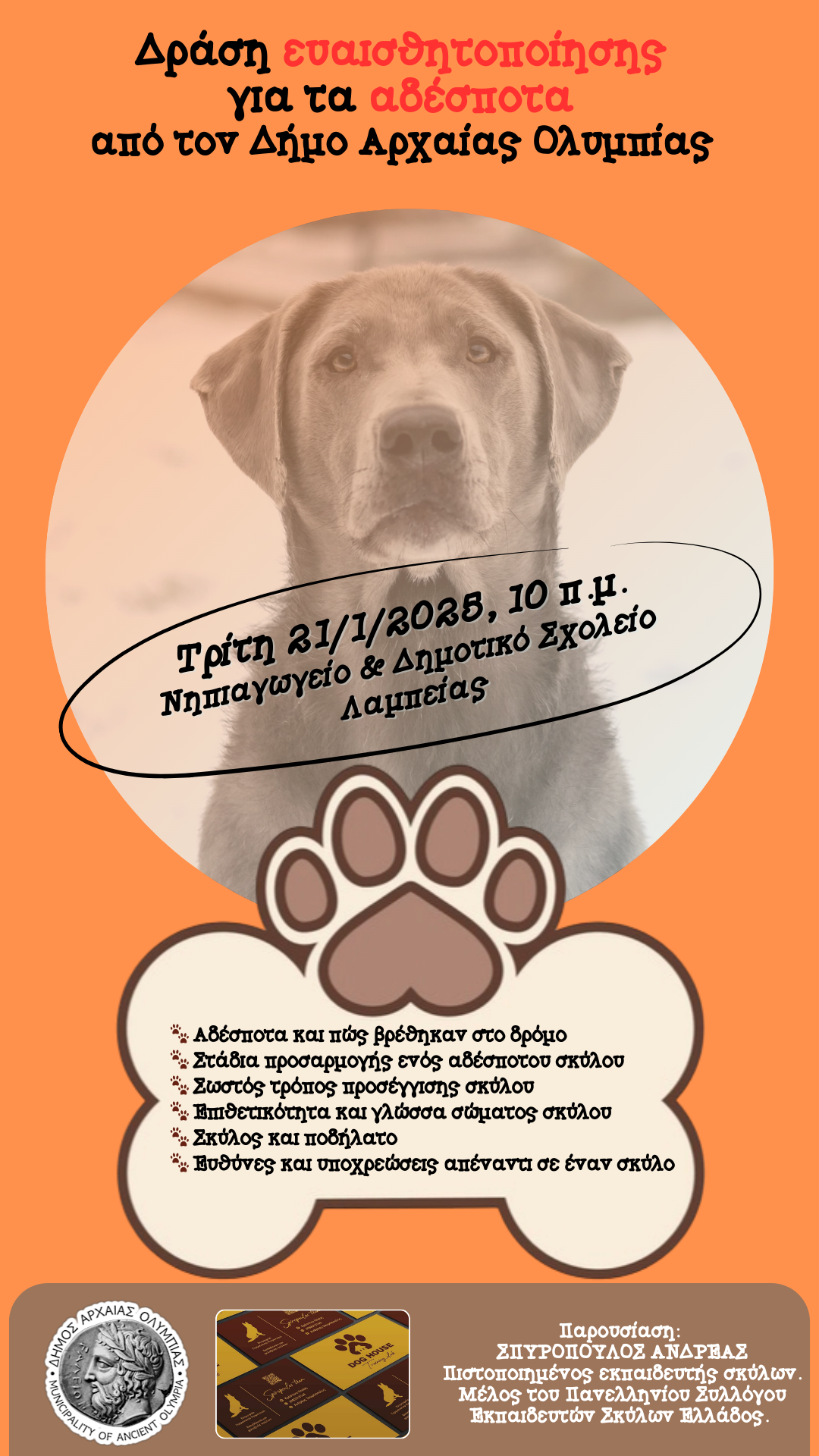 Δράση ευαισθητοποίησης για τα αδέσποτα από τον Δήμο Αρχαίας Ολυμπίας