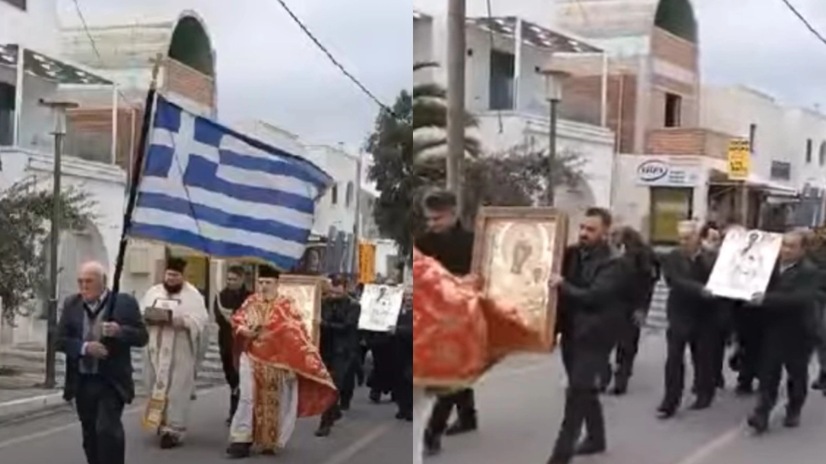 Λιτανεία στη Σαντορίνη από τους κατοίκους για τον σεισμό: Στους δρόμους με εικόνες (vid)