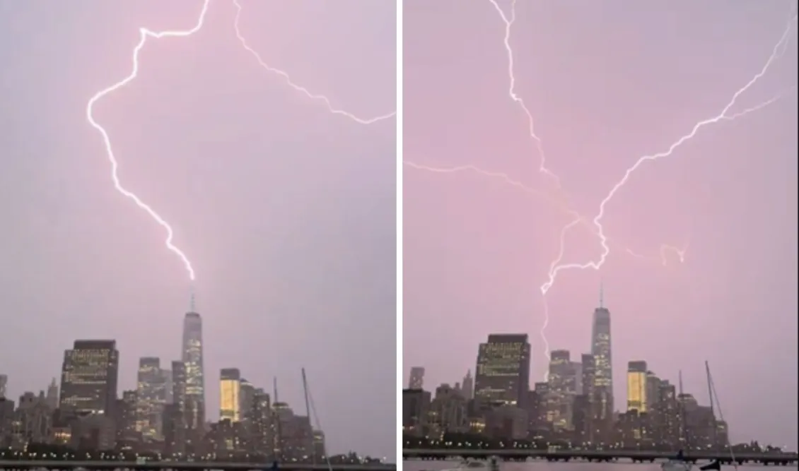 Κεραυνοί πλήττουν το Παγκόσμιο Κέντρο Εμπορίου στη Νέα Υόρκη – Εντυπωσιακή στιγμή