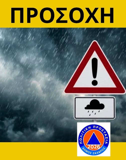 Δήμος Ζαχάρως: Έκτακτο δελτίο επικίνδυνων καιρικών φαινομένων