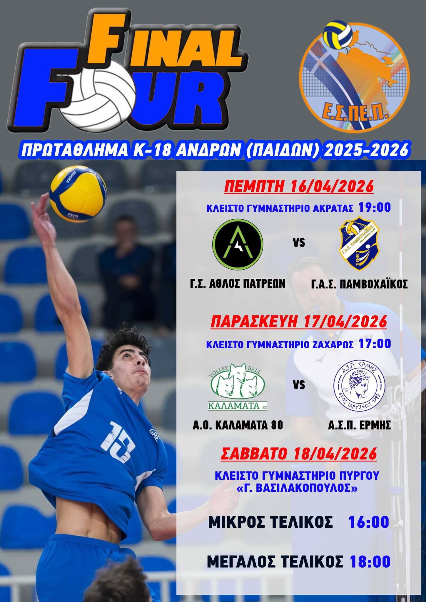 Ε.Σ.ΠΕ.Π.: Στον Πύργο η αυλαία του πρωταθλήματος Κ-18 Αγοριών