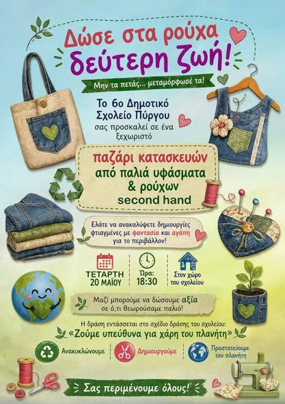 «Δώσε στα Ρούχα Δεύτερη Ζωή»: Παζάρι Ανακύκλωσης και Δημιουργίας από το 6ο Δημοτικό Σχολείο Πύργου