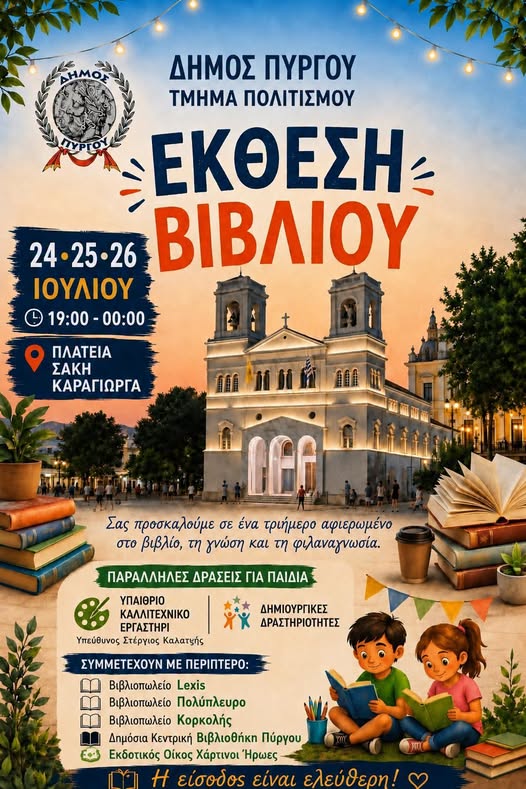 Δήμος Πύργου: Μια ξεχωριστή καλοκαιρινή γιορτή για το βιβλίο στο κέντρο της πόλης