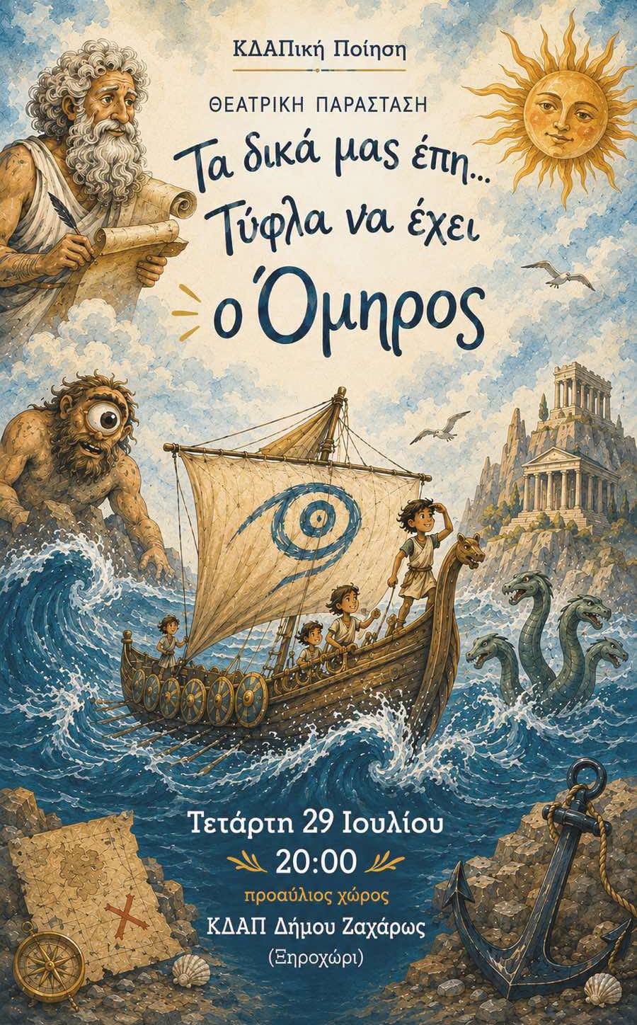 ΚΔΑΠ Δήμου Ζαχάρως: Τα δικά μας έπη… Τύφλα να έχει ο Όμηρος!