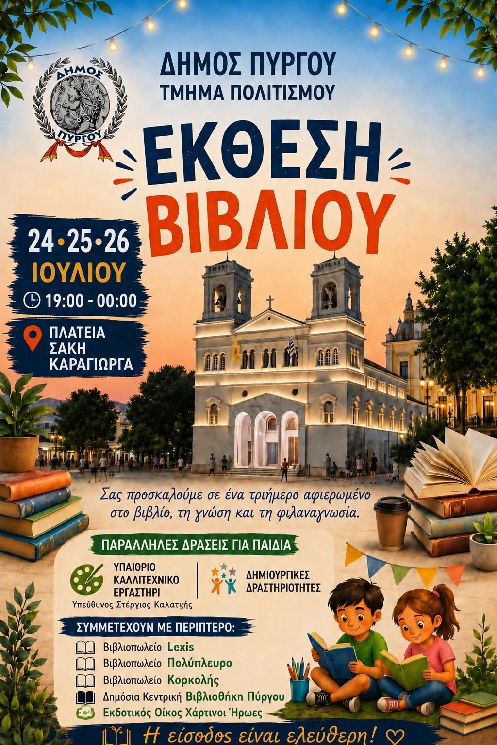 Δήμος Πύργου: Αντίστροφα μετρά ο χρόνος για τη Έκθεση Βιβλίου στην Πλατεία Σάκη Καράγιωργα!