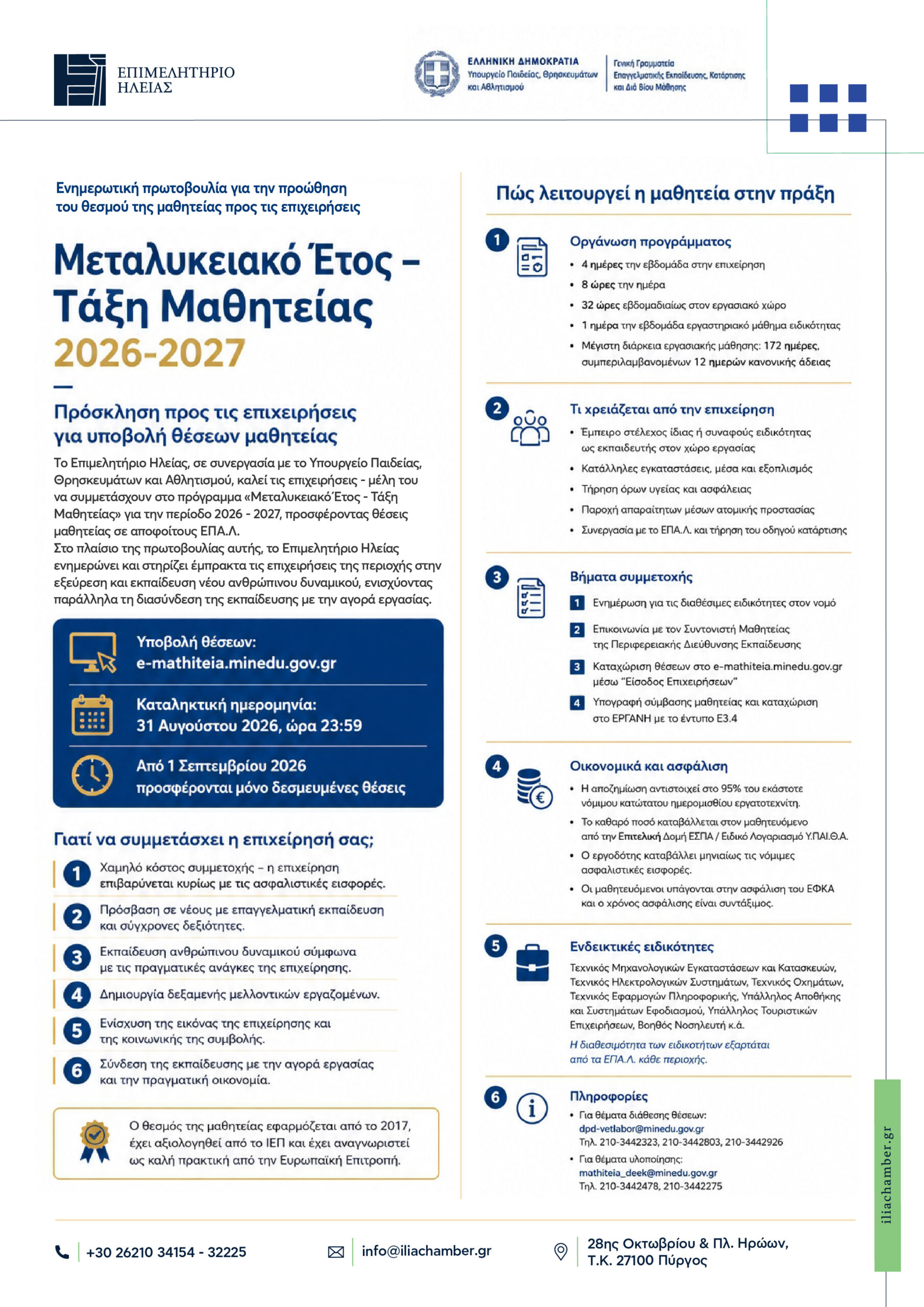 Έως 31 Αυγούστου η υποβολή θέσεων μαθητείας ΕΠΑ.Λ.
