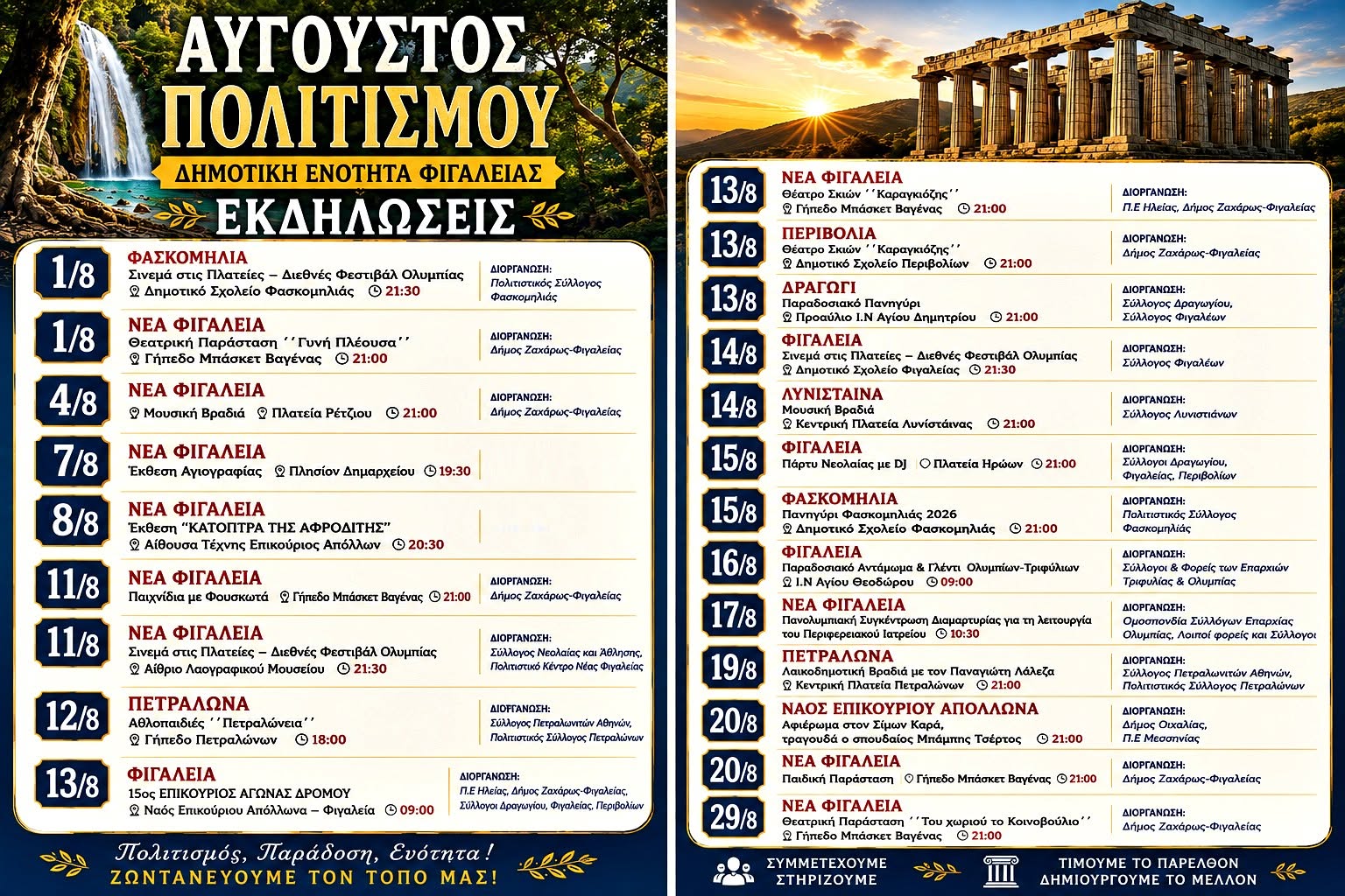 Πολιτιστικός Αύγουστος στη Φιγαλεία: Ένα Πλούσιο Πρόγραμμα για Όλους