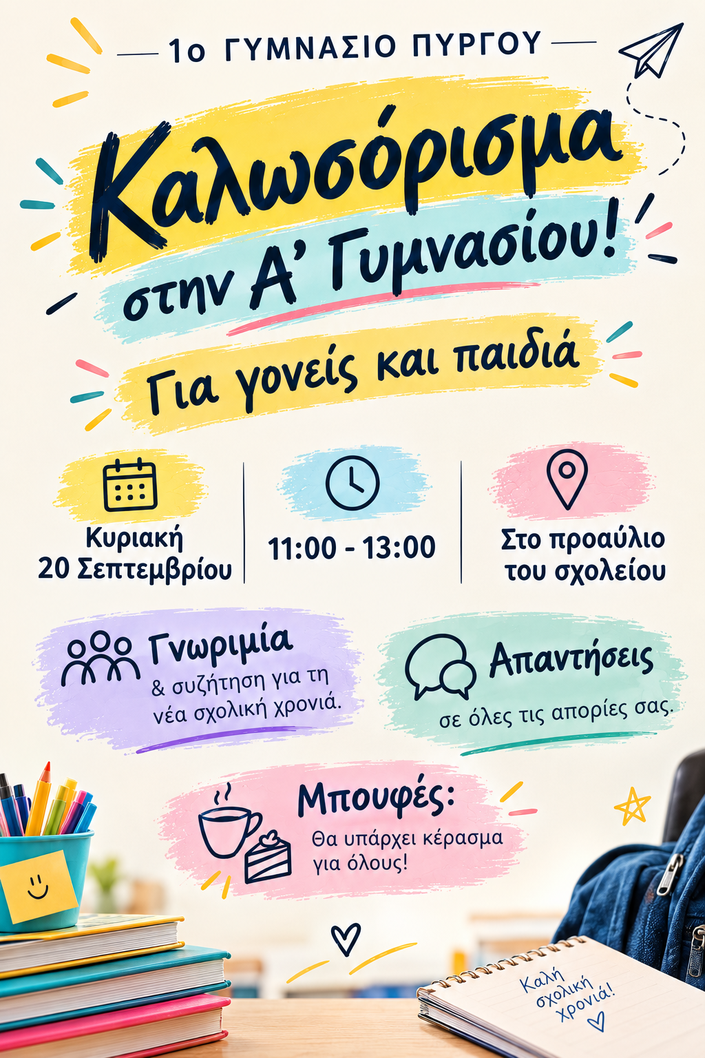 1ο Γυμνάσιο Πύργου: Ξεχωριστή γιορτή υποδοχής για την Α’ Τάξη