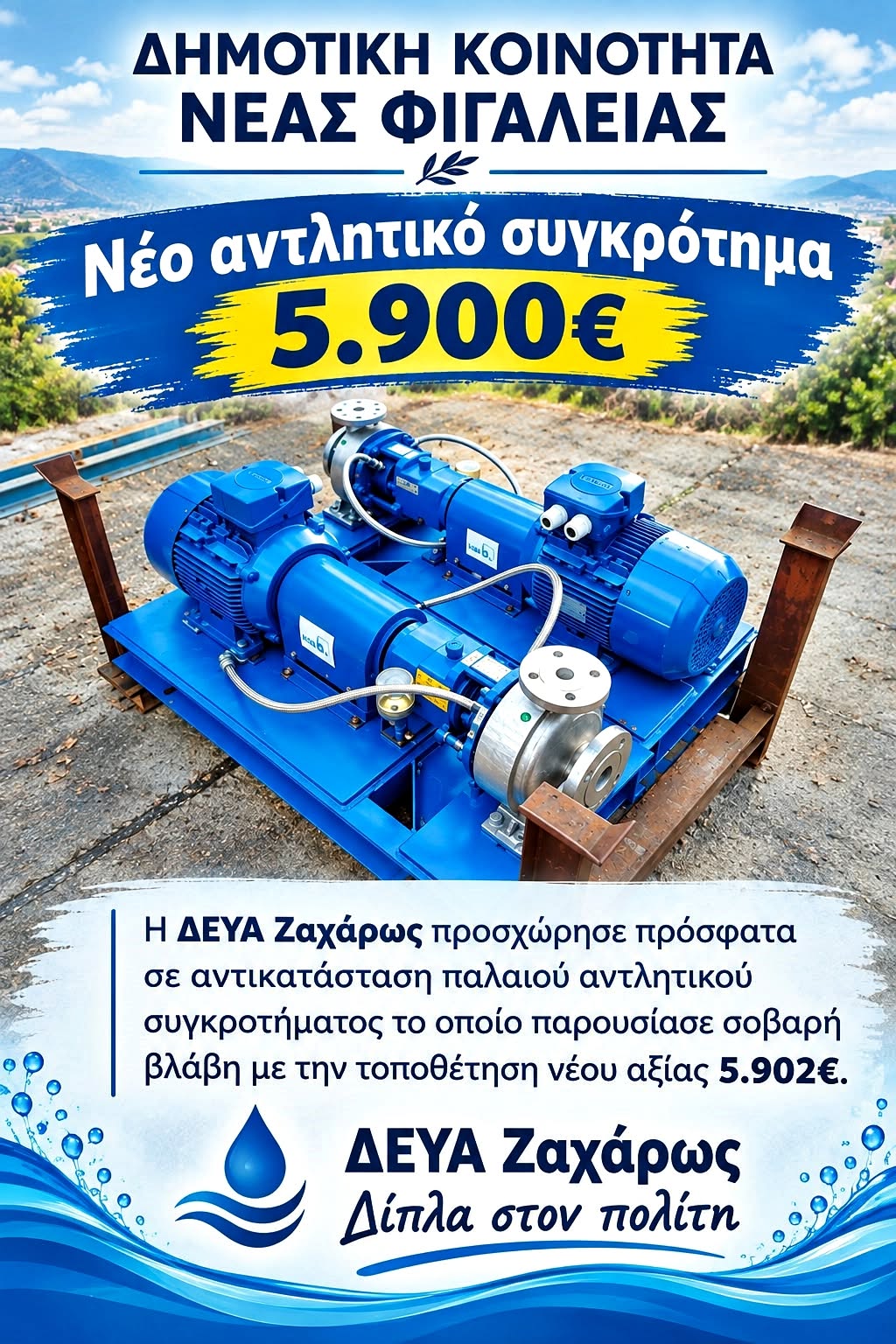 Ν. Φιγαλεία: Νέο αντλητικό συγκρότημα 5.900 ευρώ στη δεξαμενή της πόλης
